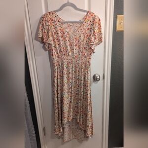 Indigo Rose Floral Smocked High Low Dress in Medium